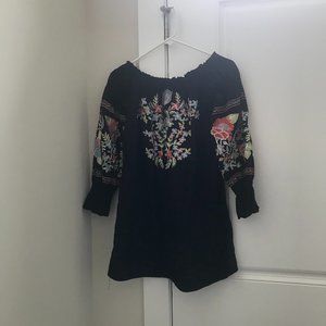 Black embroidered boho cotton top